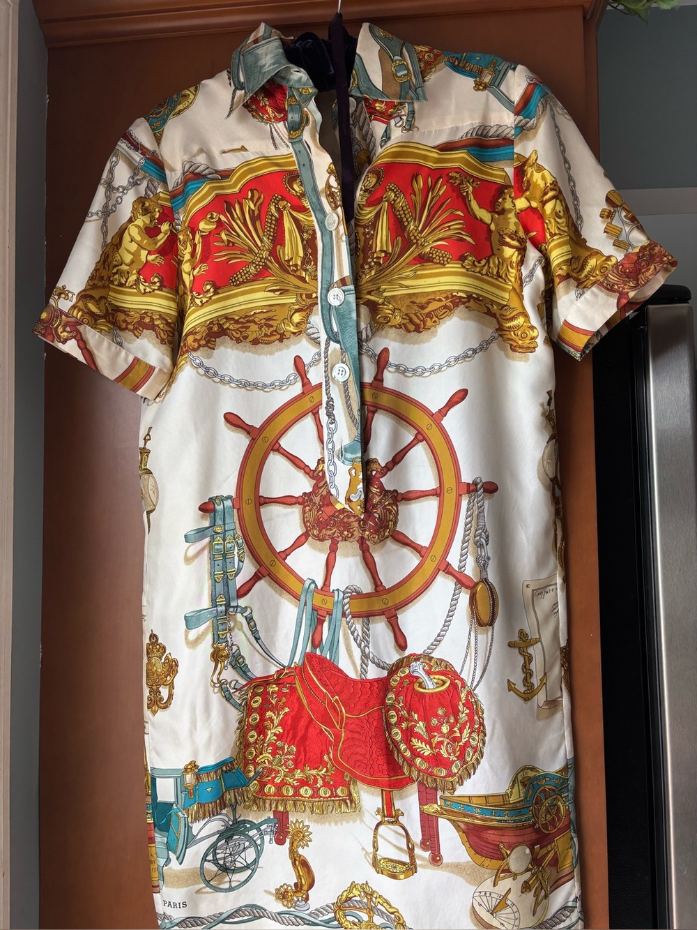 Hermès vintage printed silk shirt dress from the 1990s Size 36